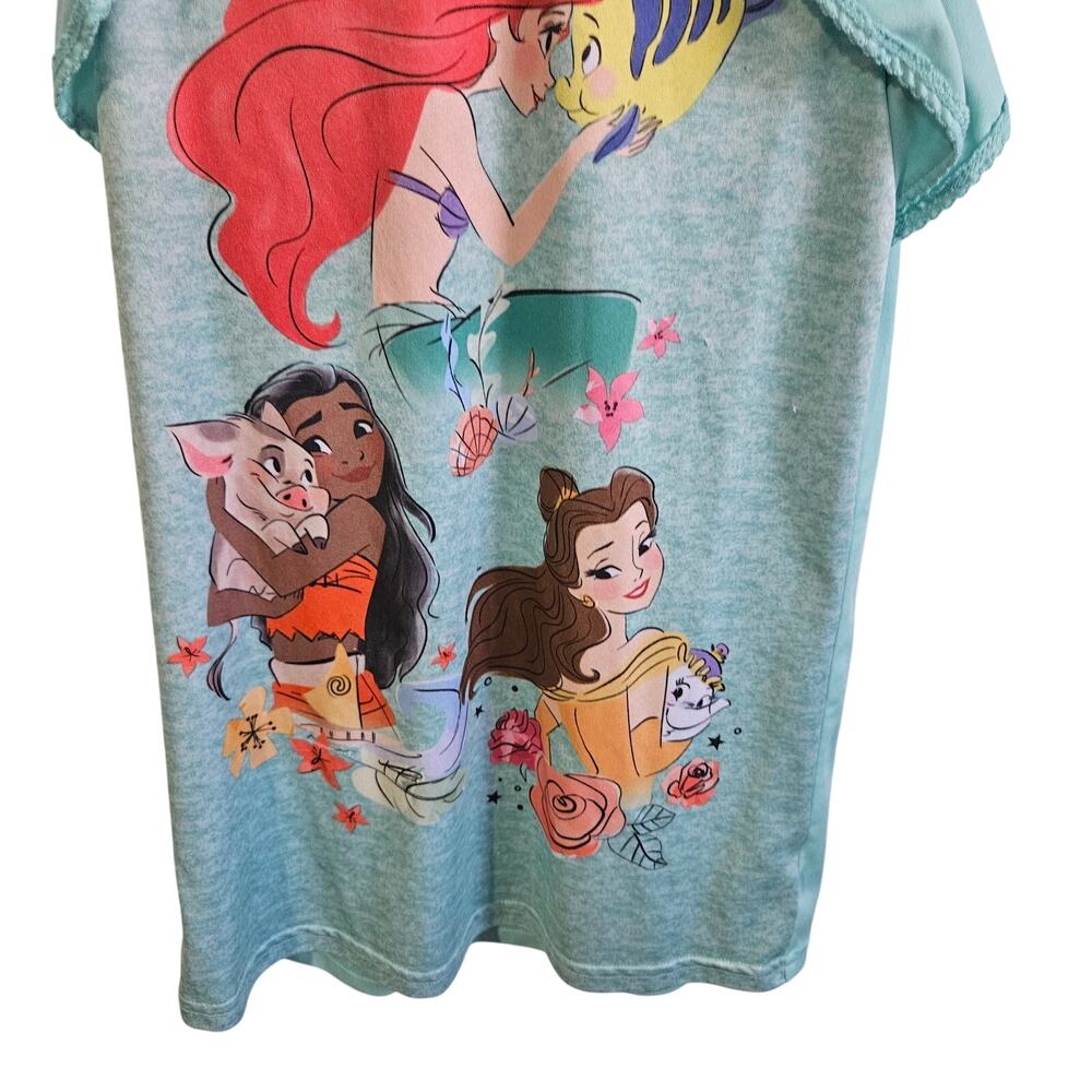Disney Size 5T Nightgown Pajama Dress Light Blue Princess Belle Ariel Moana - Picture 3 of 6